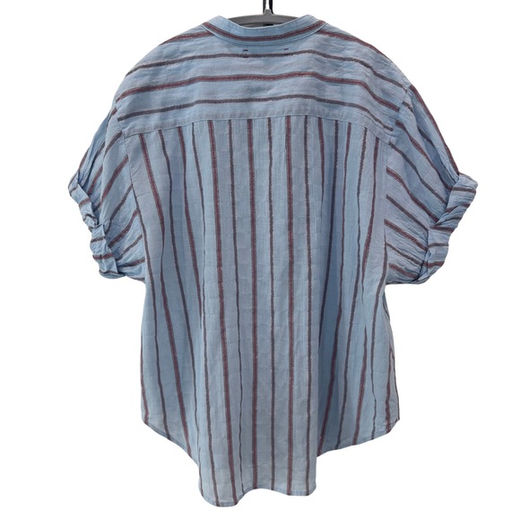 Xirena Striped Cotton Button Front Tunic Shirt Blue Oversized Short Sleeve Small - Picture 7 of 12